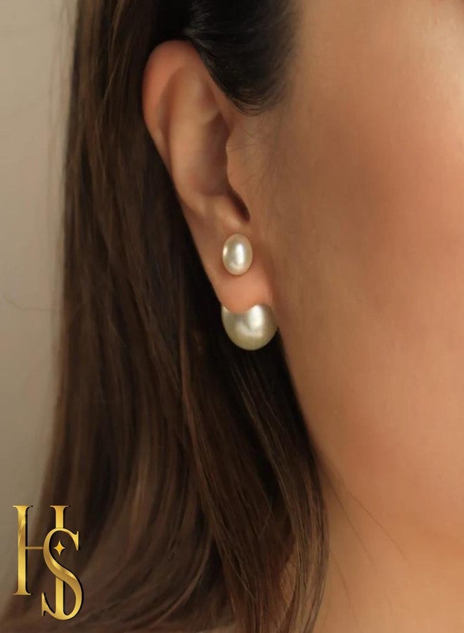 HighSpark Double Sided Pearl Earrings - Pearl Front Back Earrings - Many Styles - Stunning Gift - GD-White - Image 3